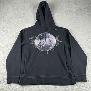 Nike Hoodie Boys Large Black Basketball Pullover Sweatshirt Swoosh